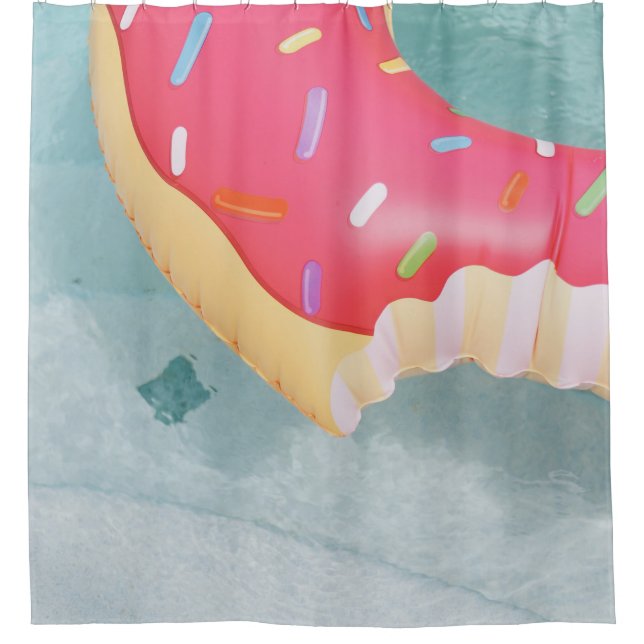 Pink inflatable doughnut floater shower curtain (Front)