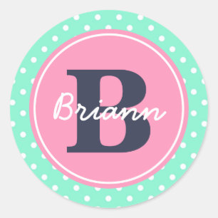 Pink Initial, and Name Classic Round Sticker