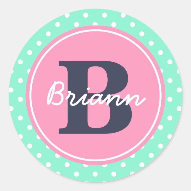 Pink Initial, and Name Classic Round Sticker (Front)