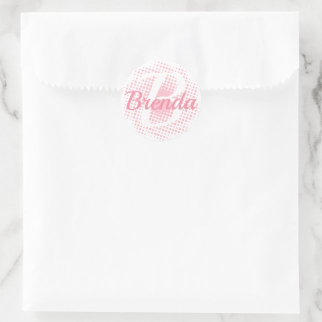 Pink Initial Letter Custom Name Classic Round Sticker (Bag)