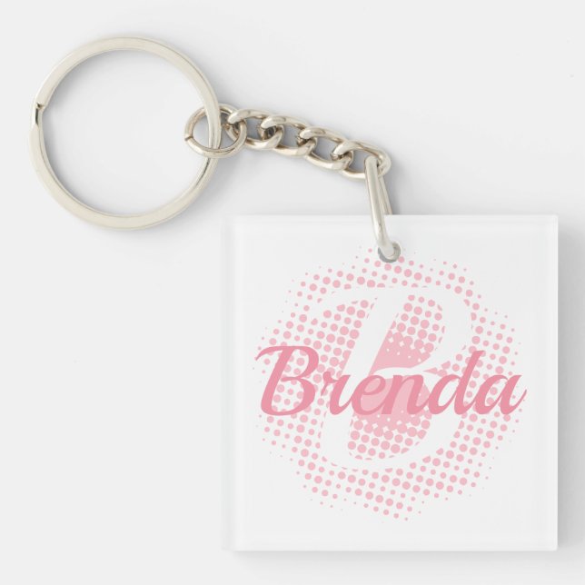 Pink Initial Letter Custom Name Key Ring (Front)