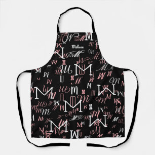 pink initial M (custom) nice pattern black Apron