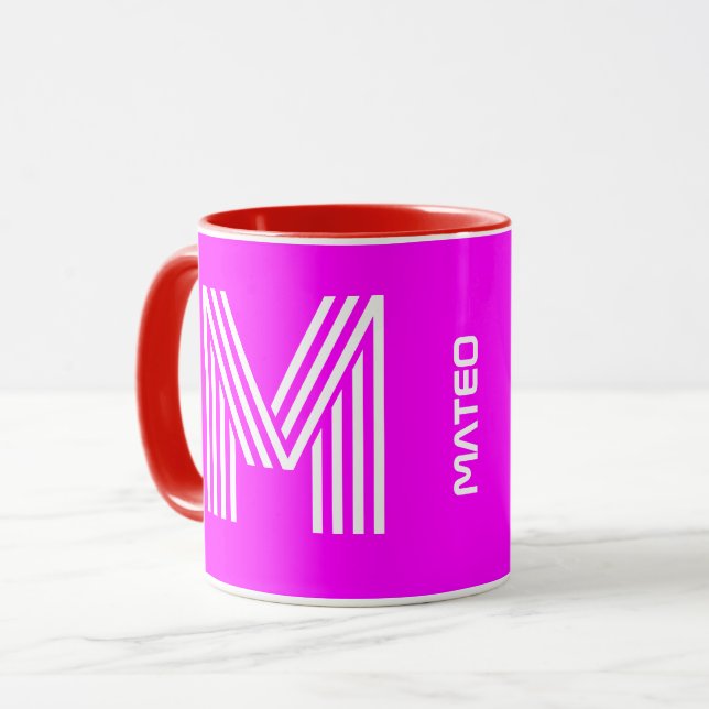 Pink Initial Monogram Ceramic Coffee Mug for Women (Front Left)