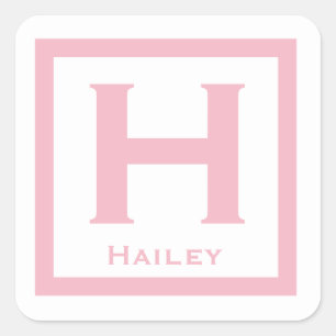 Pink Initial Name Kids Girl Party Back to School Square Sticker