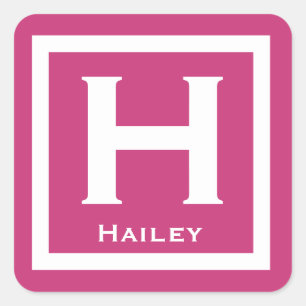 Pink Initial Name Kids Girl Party Back to School Square Sticker