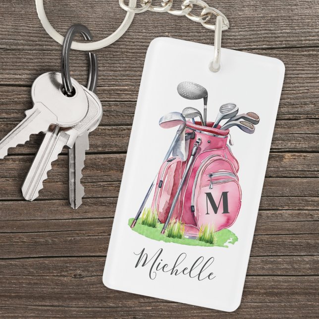 Pink Initial Name Monogram Golf Key Ring (Pink Initial Name Monogram Golf Keychain)