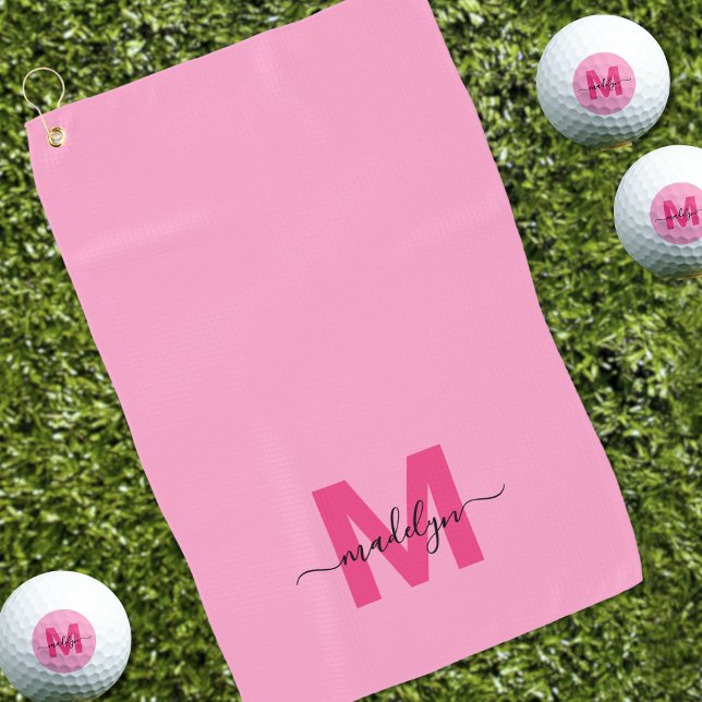 Pink Initial Name Monogram Golf Towel (Pink Initial Name Monogram Golf Towel)