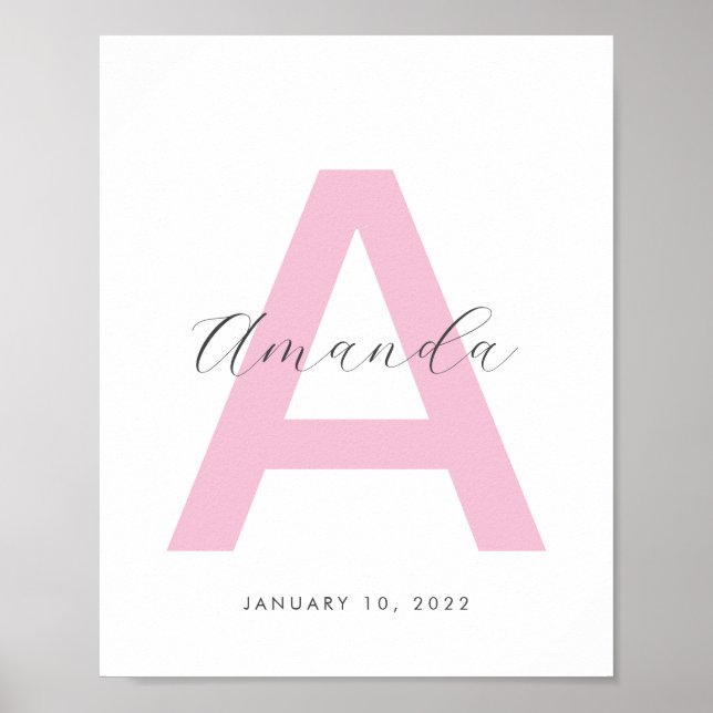 Pink Initial Name Personalised Poster (Front)