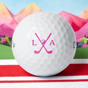 Pink Initials with Crossed Clubs for Her Golf Balls