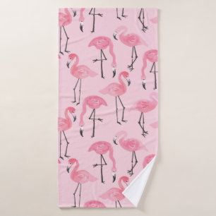 Pink ink flamingo set, tropical summer pattern vin bath towel