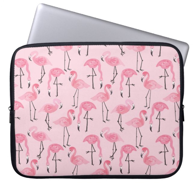 Pink ink flamingo set, tropical summer pattern vin laptop sleeve (Front)