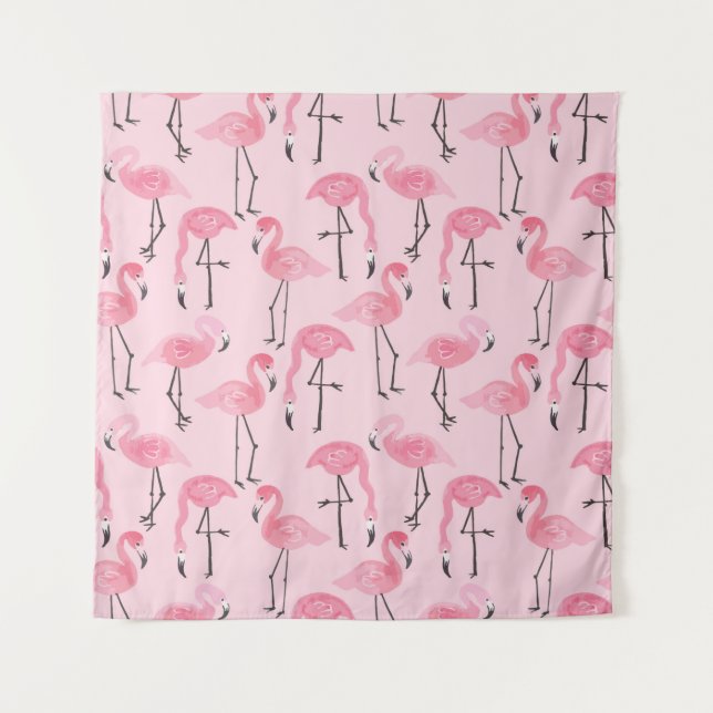 Pink ink flamingo set, tropical summer pattern vin tapestry (Front)