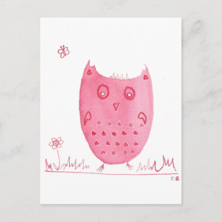 Pink Ink Owl, Eloise The Ink Owl, Watercolour Owl Postcard