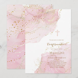 pink ink splashes Confirmation Invitation