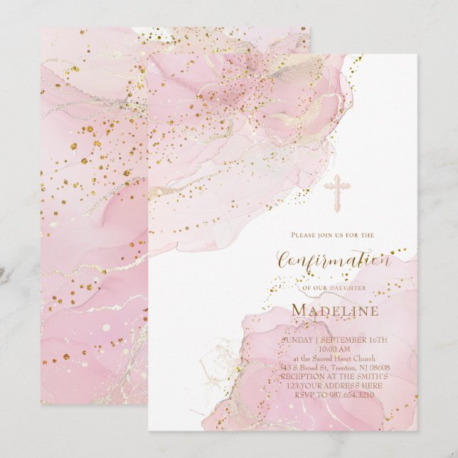 pink ink splashes Confirmation Invitation (Front/Back)