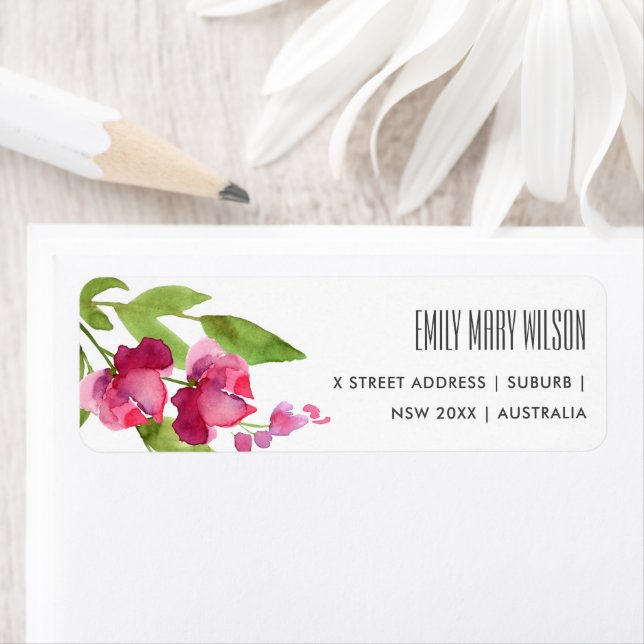 PINK INK WASH WATERCOLOR FLORAL ADDRESS (Insitu)
