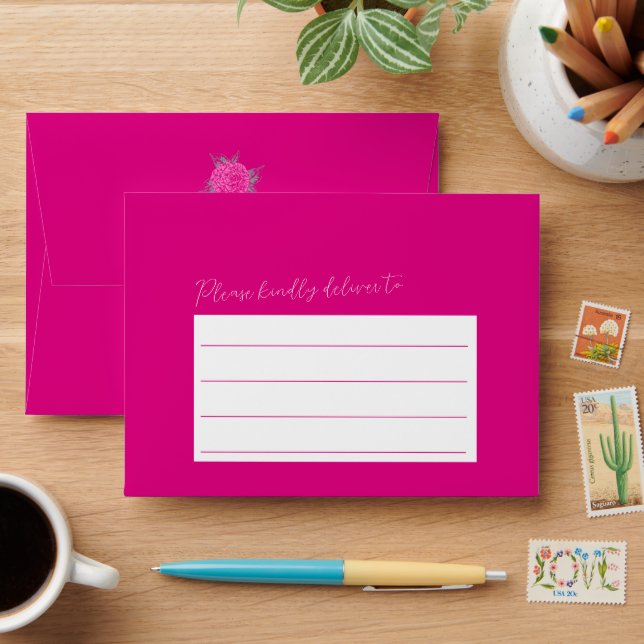Pink inked camellia wedding pink wedding envelope (Desk)