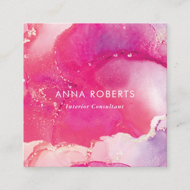 Pink Inky square business card (Front)