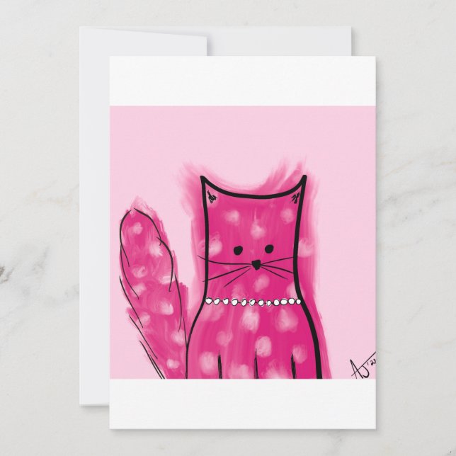 Pink Inspired Fluffy Cat Card (Front)
