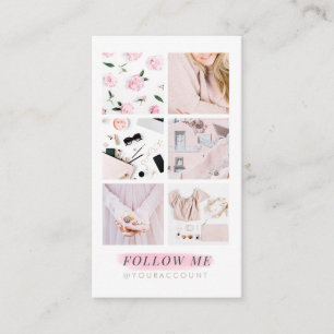 Pink Instagram Feed Photo Collage Follow Me Business Card