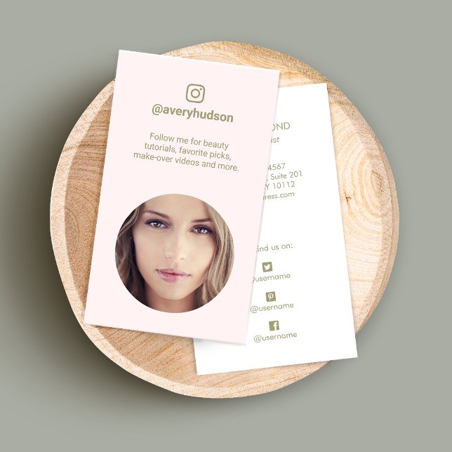 Pink Instagram Photo Social Media Beauty Business Card (Creator Uploaded)