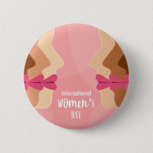 pink international womens day 6 cm round badge