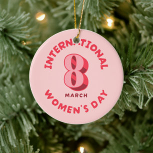 Pink International Women's Day 8th March Ceramic Tree Decoration