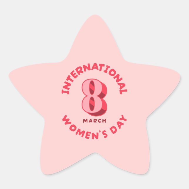 Pink International Women's Day 8th March Star Sticker (Front)