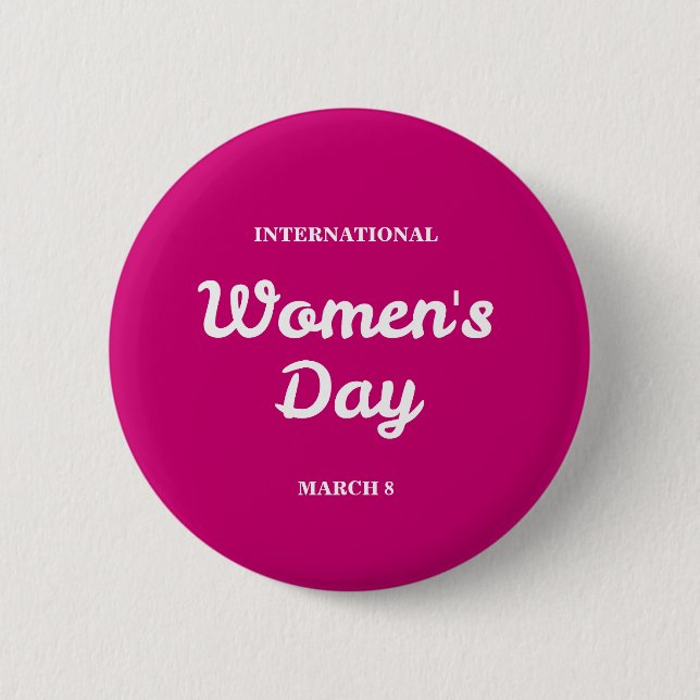 Pink International Women's Day Typography button (Front)