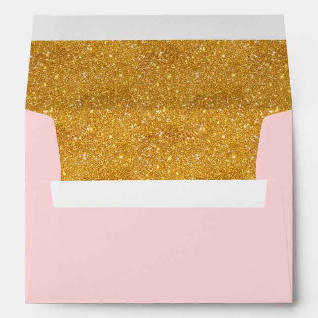 Pink Invitation Envelope with Gold Glitter Liner (Back (Bottom))