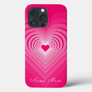 Pink iPhone Case with Hearts and Custom Name
