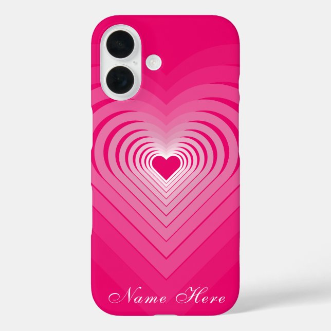 Pink iPhone Case with Hearts and Custom Name Text (Back)