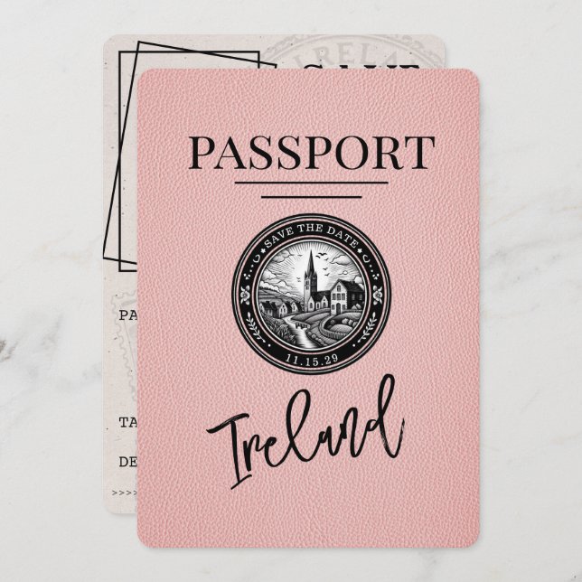 Pink Ireland Passport Save The Date (Front/Back)