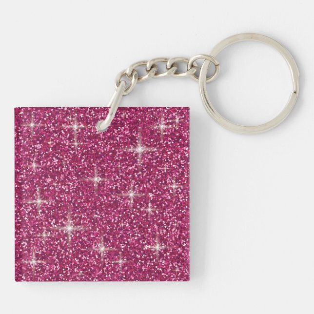 Pink iridescent glitter key ring (Back)