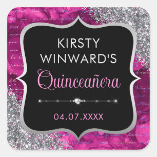 Pink Iridescent Glitter Letters Quinceanera Square Sticker