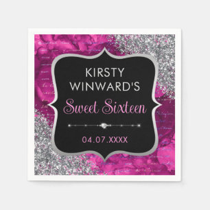 Pink Iridescent Glitter Mermaid Letters Sweet 16 Napkin