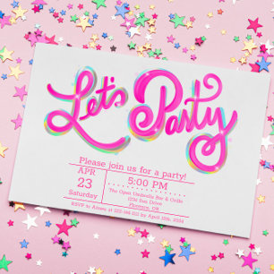 Pink Iridescent Let's Party Invitation