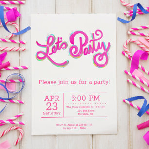 Pink Iridescent Let's Party Invitation