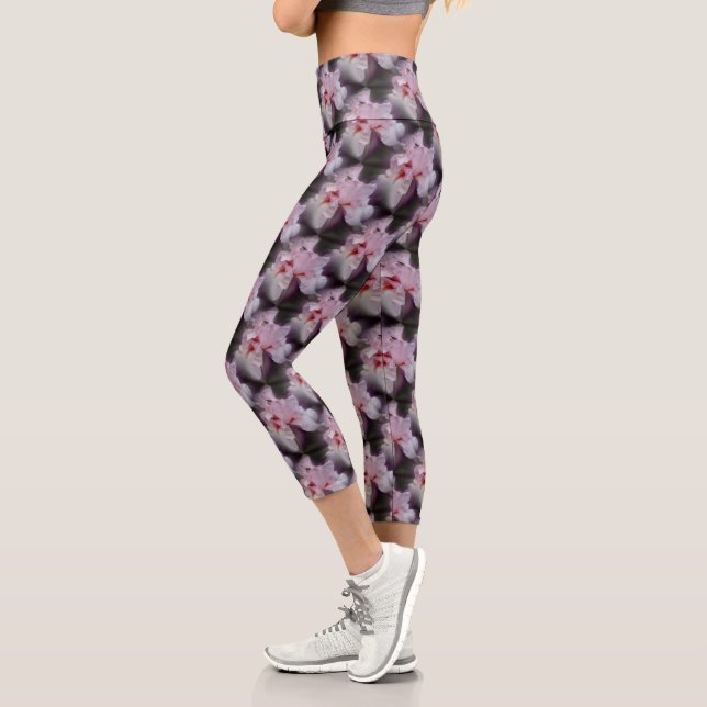 Pink Iris Flower Nature Art    Capri Leggings (Left)