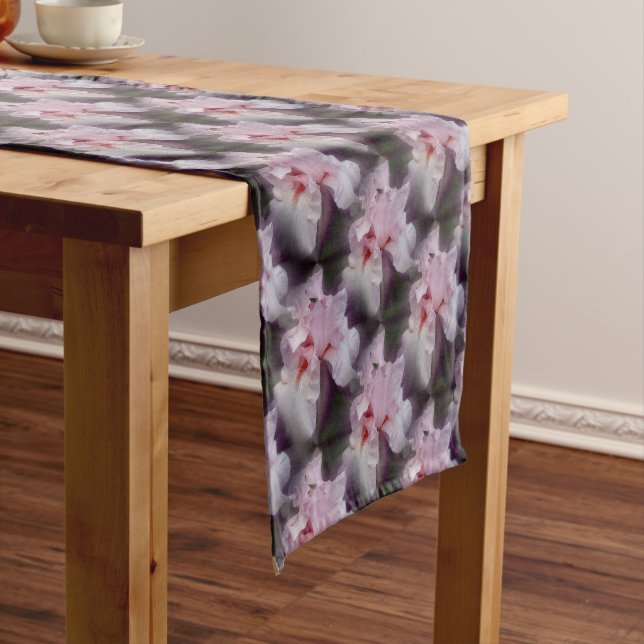 Pink Iris Flower Pattern Short Table Runner (In Situ)