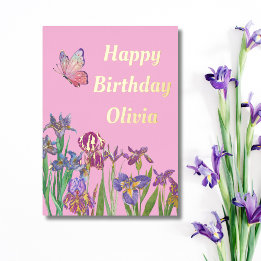 pink iris foil birthday card