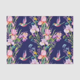 Pink Irises And Hummingbirds Tissue Paper