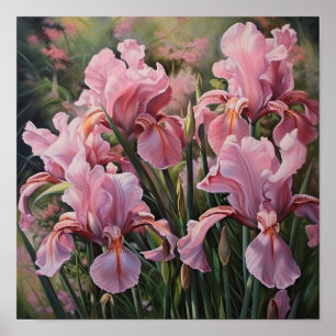 Pink Irises Flower Art Print Poster