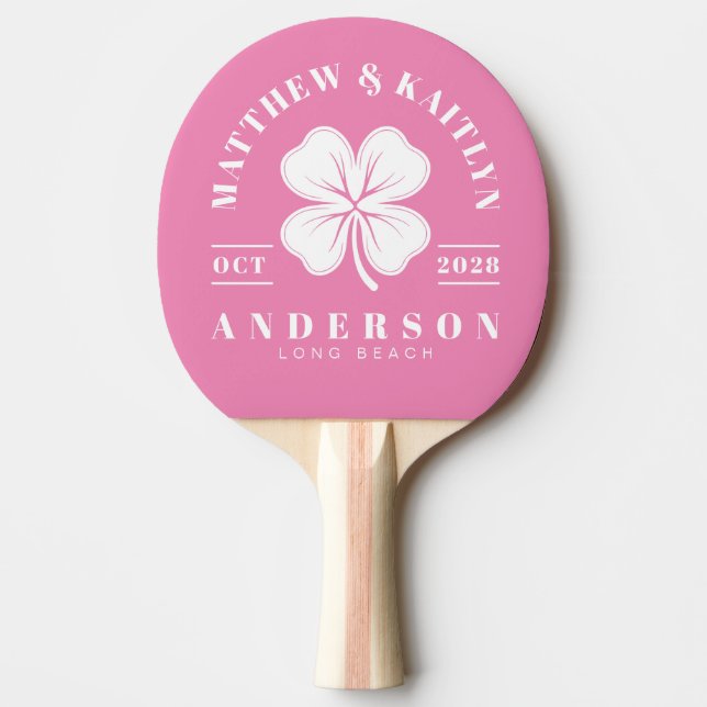 Pink Irish Clover Wedding Crest Ping Pong Paddle (Front)