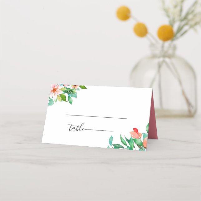 Pink Island Botanical Wedding Place Card (Front)