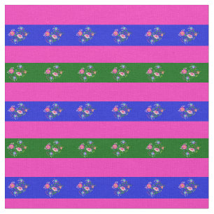 Pink, Island green, blue folk flower stripe Fabric