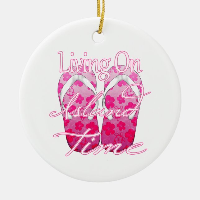 Pink Island Time Ceramic Tree Decoration (Front)