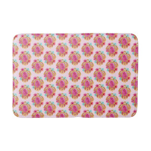 Pink Island Tropical Sea Turtles Floral Bath Mat