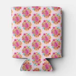 Pink Island Tropical Sea Turtles Floral Can Cooler