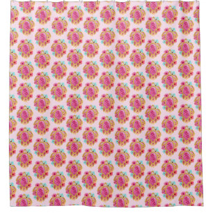 Pink Island Tropical Sea Turtles Floral Shower Curtain